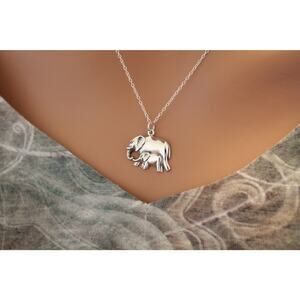 Sterling Silver Mom and Baby Elephant Pendant Necklace
